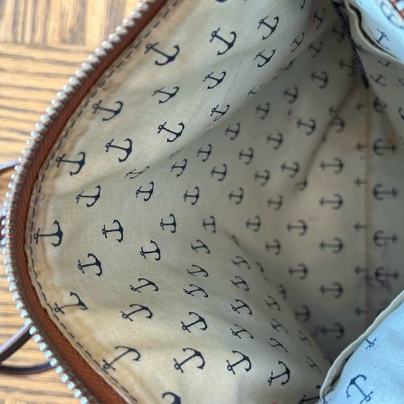 Vintage Brighton Tan & Navy Leather Anchor Lined Crossbody Starfish Bag - Picture 8 of 13